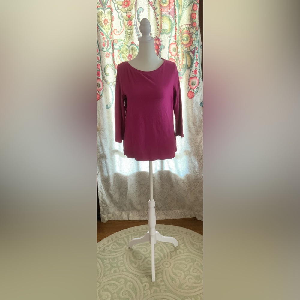 Nwot Talbots Women's Size Small Long Sleeve Fuchsia Pink Top 100% Cotton